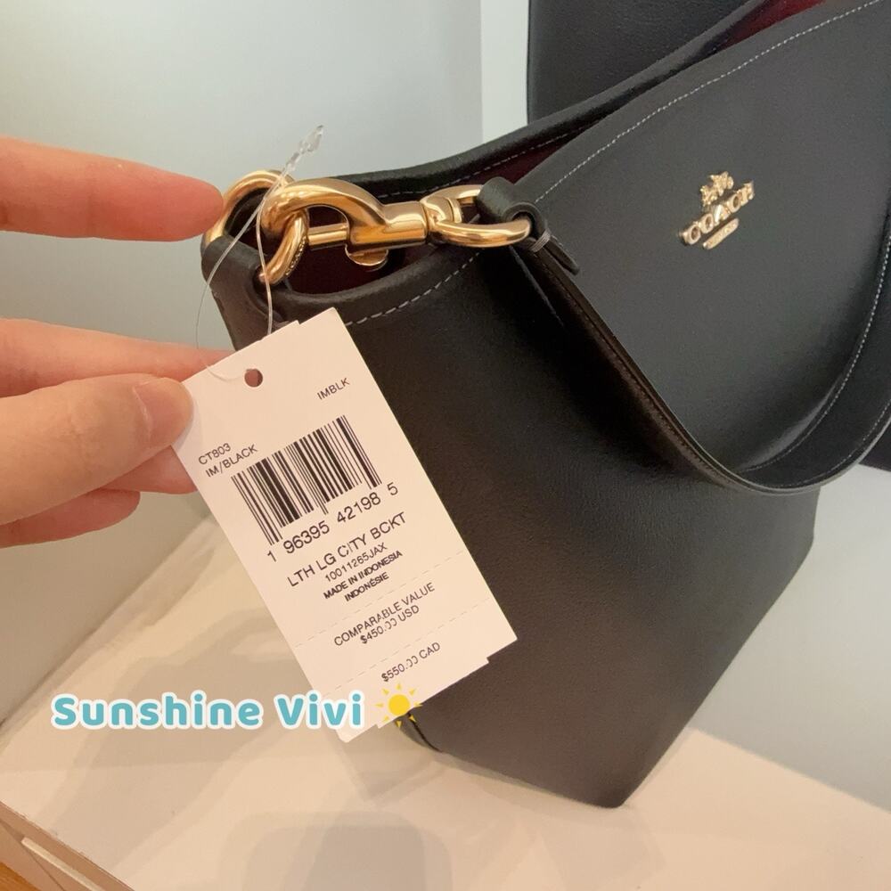 Sold NWT Coach CT803 Leather City Large Bucket Bag Gold/Black - Picture 4 of 11